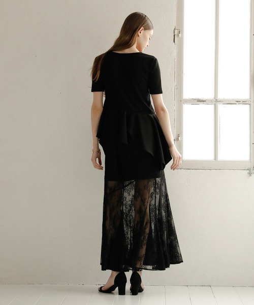 MIELI INVARIANT(ミエリインヴァリアント)の「Stretch Lace Tiered Skirt(スカート・レディース・ブラック/ホワイト・MEDIUM/SMALL)」の6枚目の写真