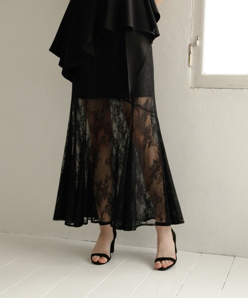 MIELI INVARIANT(ミエリインヴァリアント)の「Stretch Lace Tiered Skirt(スカート・レディース・ブラック/ホワイト・MEDIUM/SMALL)」の17枚目の写真