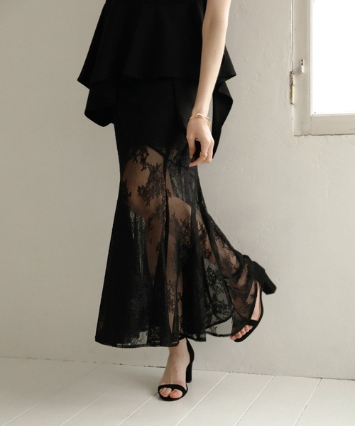 MIELI INVARIANT(ミエリインヴァリアント)の「Stretch Lace Tiered Skirt(スカート・レディース・ブラック/ホワイト・MEDIUM/SMALL)」の18枚目の写真