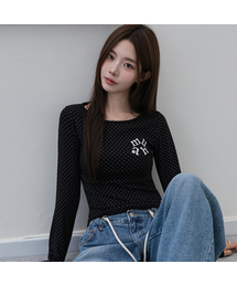 ドットラウンドクロップ長袖Tシャツ[ブラック]