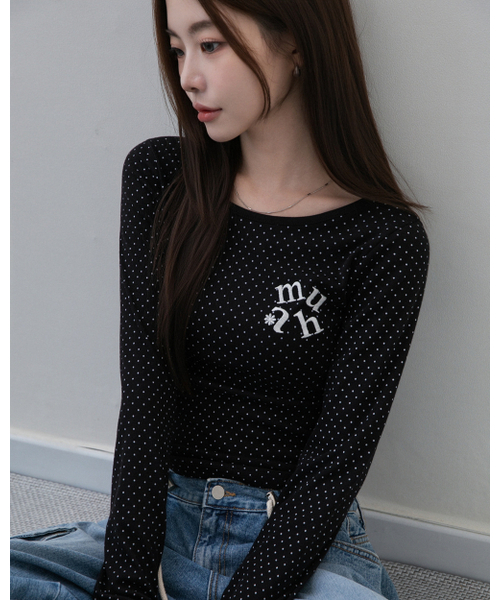muahmuah（ムーアムーア）の「ドットラウンドクロップ長袖Tシャツ[ブラック]（Tシャツ/カットソー・レディース・ブラック・FREE）」の6枚目の写真