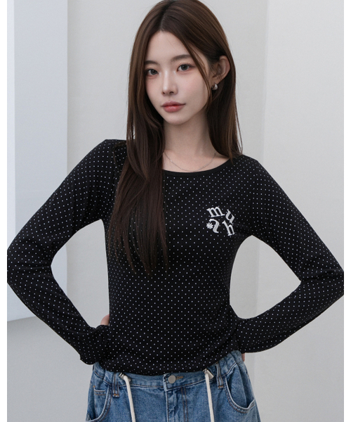 muahmuah（ムーアムーア）の「ドットラウンドクロップ長袖Tシャツ[ブラック]（Tシャツ/カットソー・レディース・ブラック・FREE）」の7枚目の写真