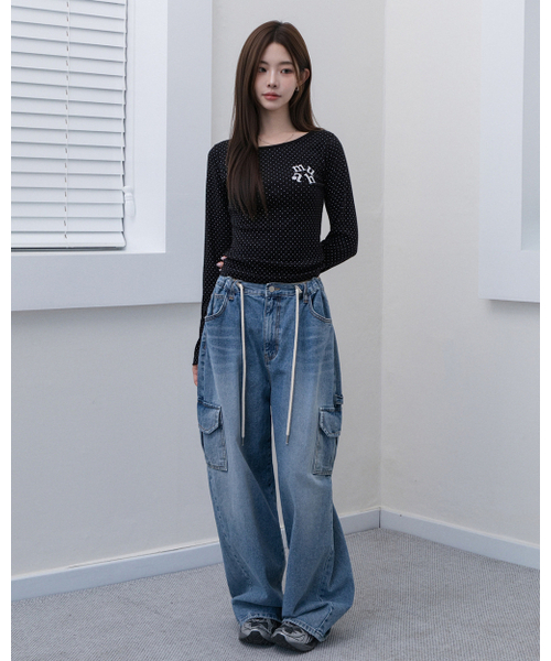muahmuah（ムーアムーア）の「ドットラウンドクロップ長袖Tシャツ[ブラック]（Tシャツ/カットソー・レディース・ブラック・FREE）」の8枚目の写真
