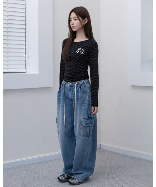 muahmuah（ムーアムーア）の「ドットラウンドクロップ長袖Tシャツ[ブラック]（Tシャツ/カットソー・レディース・ブラック・FREE）」の9枚目の写真