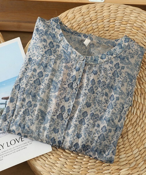 LUCPY(ラクピー)の「フラワープリントペプラムブラウス(シャツ/ブラウス・レディース・ブラウン/ブルー・XX-LARGE/X-LARGE/LARGE/MEDIUM)」の3枚目の写真