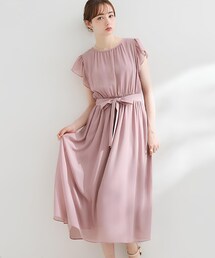 couture brooch | 【洗える】袖フリル シフォン ギャザーワンピース(ワンピース)