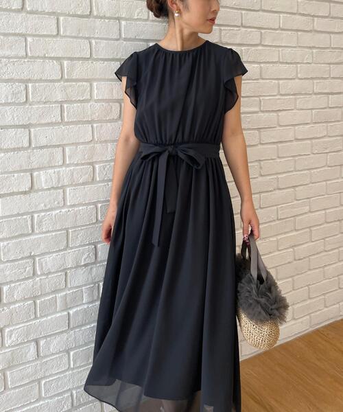 couture brooch(クチュールブローチ)の「【洗える】袖フリル シフォン ギャザーワンピース(ワンピース・レディース・ブラック/ピンク系/ネイビー系・36/42/38/40)」の22枚目の写真
