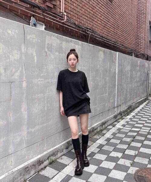 LETTERCOMO（レテルコモ）の「エアウェーブシャールストライプ半袖Tシャツブラック（Tシャツ/カットソー・メンズ・ブラック・LARGE/MEDIUM）」の7枚目の写真