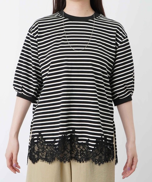 LUCA/LADY LUCK LUCA(ルカ/レディラックルカ)の「LC/LLL 裾レースボーダープルオーバー(Tシャツ/カットソー・レディース・オフホワイト/ブラック・FREE)」の6枚目の写真