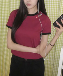 カラーボタン リンガー半袖Tシャツ