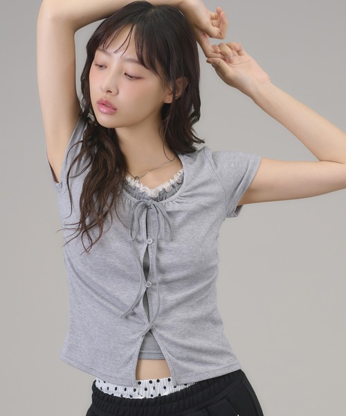 apres jour mignon（アプレジュールミニョン）の「フェイクレイヤードトップス（Tシャツ/カットソー・レディース・チャコールグレー/グレー/ブラウン系その他・フリー/LARGE）」の10枚目の写真