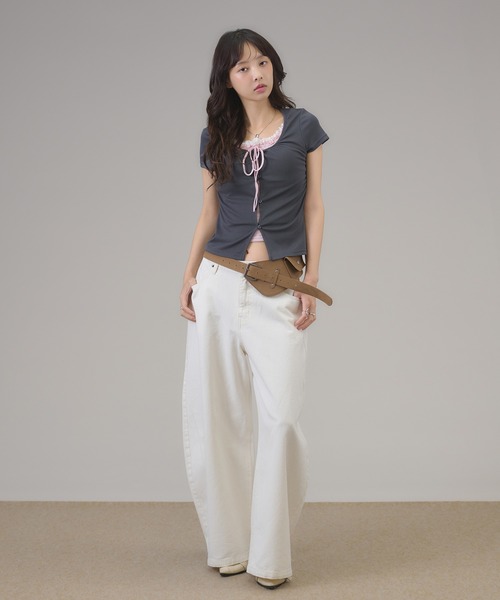 apres jour mignon（アプレジュールミニョン）の「フェイクレイヤードトップス（Tシャツ/カットソー・レディース・チャコールグレー/グレー/ブラウン系その他・フリー/LARGE）」の7枚目の写真