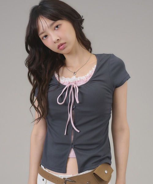 apres jour mignon（アプレジュールミニョン）の「フェイクレイヤードトップス（Tシャツ/カットソー・レディース・チャコールグレー/グレー/ブラウン系その他・フリー/LARGE）」の15枚目の写真