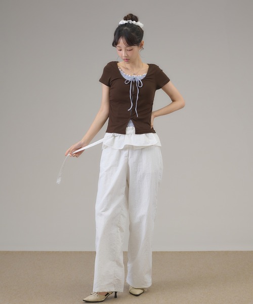 apres jour mignon（アプレジュールミニョン）の「フェイクレイヤードトップス（Tシャツ/カットソー・レディース・チャコールグレー/グレー/ブラウン系その他・フリー/LARGE）」の9枚目の写真
