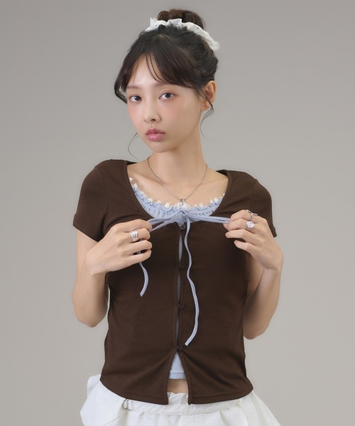 apres jour mignon（アプレジュールミニョン）の「フェイクレイヤードトップス（Tシャツ/カットソー・レディース・チャコールグレー/グレー/ブラウン系その他・フリー/LARGE）」の8枚目の写真