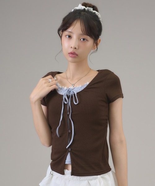 apres jour mignon（アプレジュールミニョン）の「フェイクレイヤードトップス（Tシャツ/カットソー・レディース・チャコールグレー/グレー/ブラウン系その他・フリー/LARGE）」の18枚目の写真