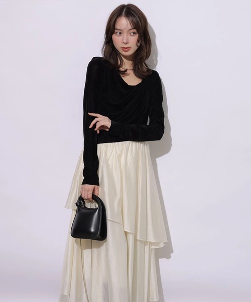 Mystrada(マイストラーダ)の「ベロアドッキングティアードワンピース(ワンピース・レディース・ブラック/モカ・38/36)」の6枚目の写真