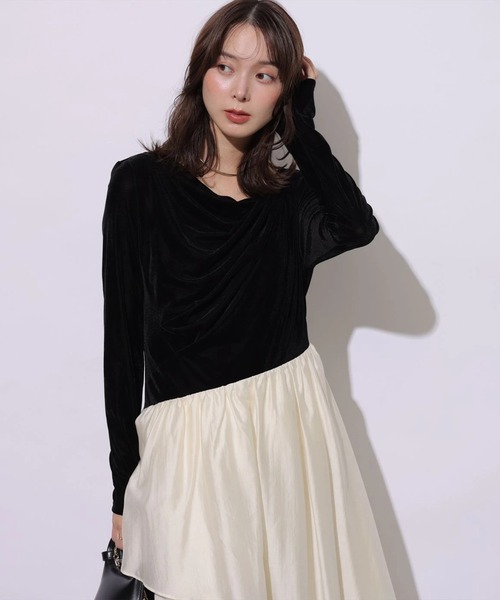 Mystrada(マイストラーダ)の「ベロアドッキングティアードワンピース(ワンピース・レディース・ブラック/モカ・38/36)」の7枚目の写真