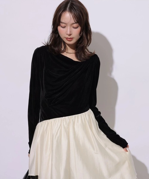 Mystrada(マイストラーダ)の「ベロアドッキングティアードワンピース(ワンピース・レディース・ブラック/モカ・38/36)」の8枚目の写真