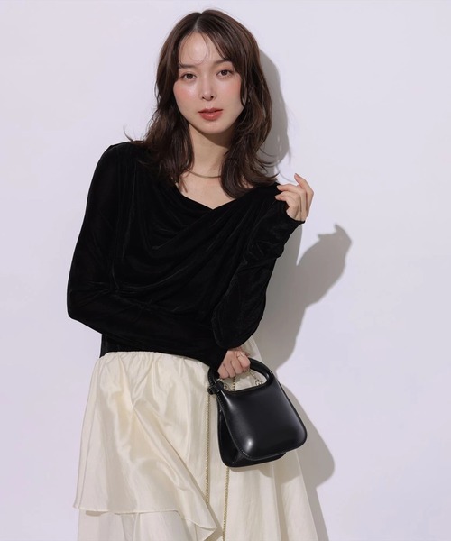 Mystrada(マイストラーダ)の「ベロアドッキングティアードワンピース(ワンピース・レディース・ブラック/モカ・38/36)」の9枚目の写真