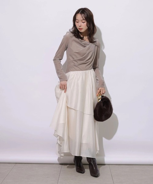 Mystrada(マイストラーダ)の「ベロアドッキングティアードワンピース(ワンピース・レディース・ブラック/モカ・38/36)」の12枚目の写真