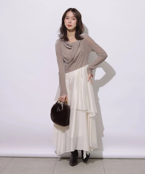 Mystrada(マイストラーダ)の「ベロアドッキングティアードワンピース(ワンピース・レディース・ブラック/モカ・38/36)」の13枚目の写真