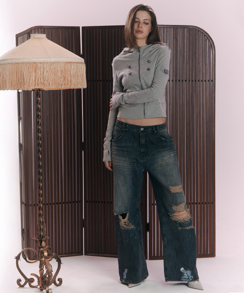 PLEASENOFOLLOW(プリーズノーフォロー)の「Jay Destroyed Wide Denim (Vintage Blue)(デニムパンツ・レディース・その他・SMALL/MEDIUM/LARGE)」の2枚目の写真