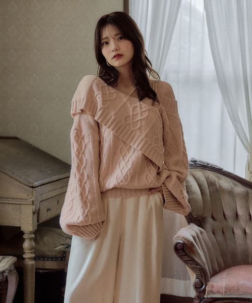 mideal(マイディール)の「one shoulder cable knit / ワンショルケーブルニット(ニット/セーター・レディース・ボルドー/ピンク/ブルーグリーン/ブラウン/ダークグレー/アイボリー・FREE)」の17枚目の写真