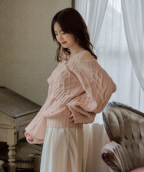mideal(マイディール)の「one shoulder cable knit / ワンショルケーブルニット(ニット/セーター・レディース・ボルドー/ピンク/ブルーグリーン/ブラウン/ダークグレー/アイボリー・FREE)」の18枚目の写真