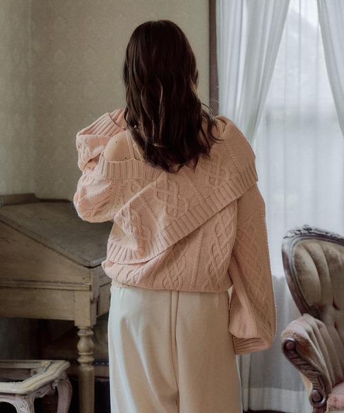 mideal(マイディール)の「one shoulder cable knit / ワンショルケーブルニット(ニット/セーター・レディース・ボルドー/ピンク/ブルーグリーン/ブラウン/ダークグレー/アイボリー・FREE)」の19枚目の写真