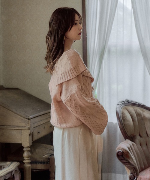 mideal(マイディール)の「one shoulder cable knit / ワンショルケーブルニット(ニット/セーター・レディース・ボルドー/ピンク/ブルーグリーン/ブラウン/ダークグレー/アイボリー・FREE)」の20枚目の写真