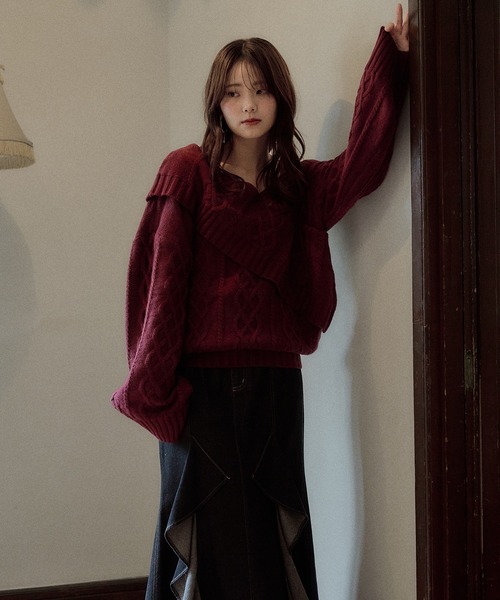 mideal(マイディール)の「one shoulder cable knit / ワンショルケーブルニット(ニット/セーター・レディース・ボルドー/ピンク/ブルーグリーン/ブラウン/ダークグレー/アイボリー・FREE)」の13枚目の写真