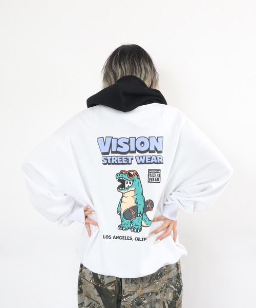 VISION STREET WEAR(ヴィジョンストリートウェア)の「Dinosaur ghost hoodie / ゴースト配色フーディー(パーカー・メンズ・ダークグリーン/ブラック/ホワイト・MEDIUM/X-LARGE/LARGE)」の2枚目の写真