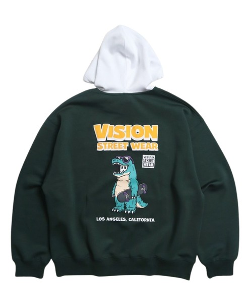 VISION STREET WEAR(ヴィジョンストリートウェア)の「Dinosaur ghost hoodie / ゴースト配色フーディー(パーカー・メンズ・ダークグリーン/ブラック/ホワイト・MEDIUM/X-LARGE/LARGE)」の3枚目の写真