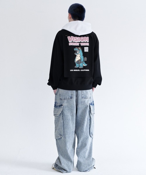 VISION STREET WEAR(ヴィジョンストリートウェア)の「Dinosaur ghost hoodie / ゴースト配色フーディー(パーカー・メンズ・ダークグリーン/ブラック/ホワイト・MEDIUM/X-LARGE/LARGE)」の17枚目の写真