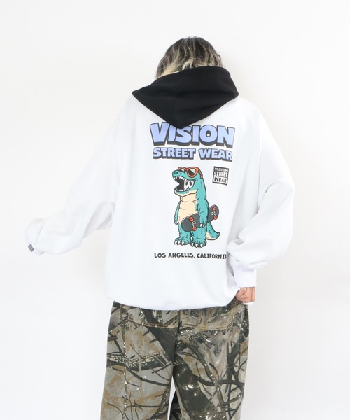 VISION STREET WEAR(ヴィジョンストリートウェア)の「Dinosaur ghost hoodie / ゴースト配色フーディー(パーカー・メンズ・ダークグリーン/ブラック/ホワイト・MEDIUM/X-LARGE/LARGE)」の10枚目の写真