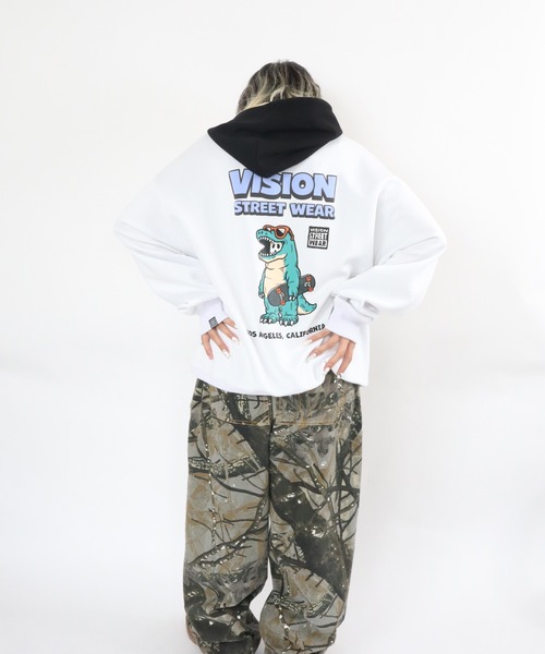 VISION STREET WEAR(ヴィジョンストリートウェア)の「Dinosaur ghost hoodie / ゴースト配色フーディー(パーカー・メンズ・ダークグリーン/ブラック/ホワイト・MEDIUM/X-LARGE/LARGE)」の11枚目の写真