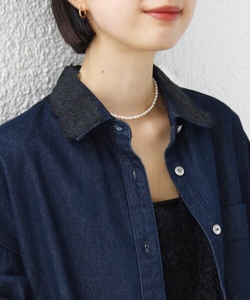 SHIPS(シップス)の「【WEB限定】〈手洗い可能〉ライトオンス レース コンビ デニム ロングスリーブ シャツ(シャツ/ブラウス・レディース・ライトブルー/ネイビー・ONE SIZE)」の18枚目の写真