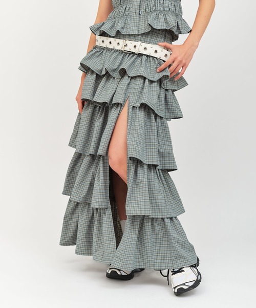atmos pink（アトモスピンク）の「atmos pink Plaid Tiered Skirt / アトモス ピンク ティアード スカート（スカート・レディース・ミント/ブラウン・FREE）」の3枚目の写真