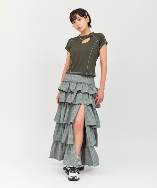 atmos pink（アトモスピンク）の「atmos pink Plaid Tiered Skirt / アトモス ピンク ティアード スカート（スカート・レディース・ミント/ブラウン・FREE）」の5枚目の写真
