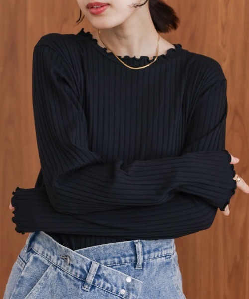 Bou Jeloud(ブージュルード)の「スリーブリブカットソー(Tシャツ/カットソー・レディース・グレイッシュベージュ/アイボリー/ブラック・MEDIUM/LARGE)」の2枚目の写真
