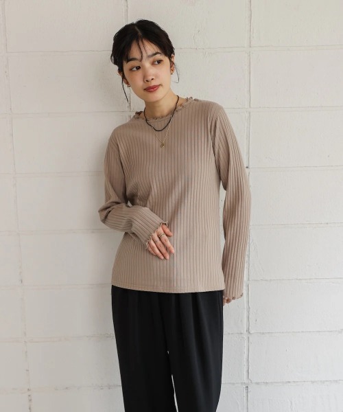 Bou Jeloud(ブージュルード)の「スリーブリブカットソー(Tシャツ/カットソー・レディース・グレイッシュベージュ/アイボリー/ブラック・MEDIUM/LARGE)」の22枚目の写真