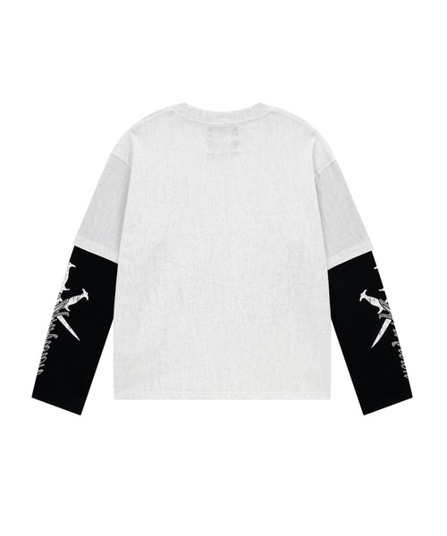 UNKNOWN LONDON（アンノウン・ロンドン）の「ロンT｜Cursive Rhinestone Layered Long Sleeve｜Unknown London（Tシャツ/カットソー・メンズ・ホワイト/ブラック・SMALL/MEDIUM）」の10枚目の写真