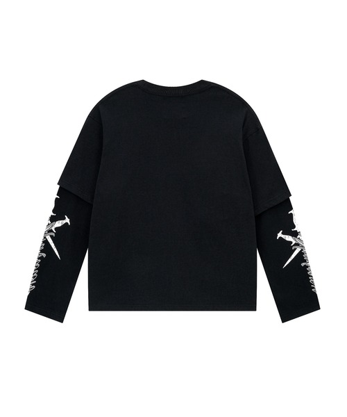 UNKNOWN LONDON（アンノウン・ロンドン）の「ロンT｜Cursive Rhinestone Layered Long Sleeve｜Unknown London（Tシャツ/カットソー・メンズ・ホワイト/ブラック・SMALL/MEDIUM）」の3枚目の写真