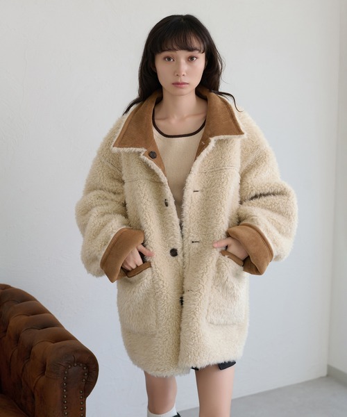 apres jour clair（アプレジュールクレア）の「【apres jour clair】リバーシブルフェイクムートンアウター（ムートンコート・レディース・キャメル/ベージュ/ブラウン・X-LARGE/フリー）」の20枚目の写真