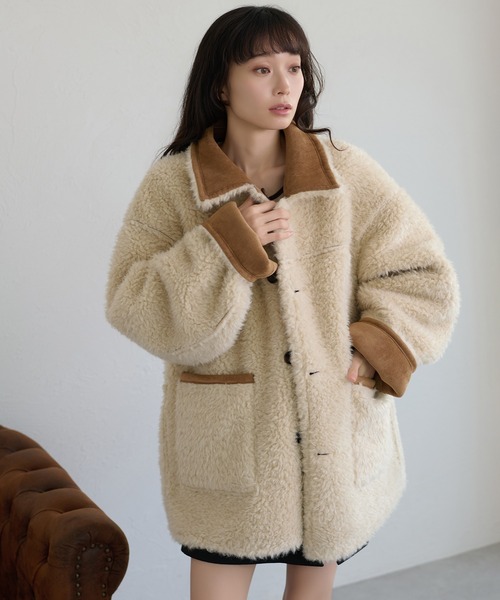 apres jour clair（アプレジュールクレア）の「【apres jour clair】リバーシブルフェイクムートンアウター（ムートンコート・レディース・キャメル/ベージュ/ブラウン・X-LARGE/フリー）」の21枚目の写真