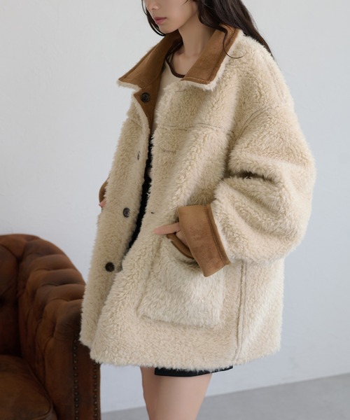 apres jour clair（アプレジュールクレア）の「【apres jour clair】リバーシブルフェイクムートンアウター（ムートンコート・レディース・キャメル/ベージュ/ブラウン・X-LARGE/フリー）」の22枚目の写真
