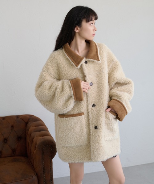 apres jour clair（アプレジュールクレア）の「【apres jour clair】リバーシブルフェイクムートンアウター（ムートンコート・レディース・キャメル/ベージュ/ブラウン・X-LARGE/フリー）」の19枚目の写真