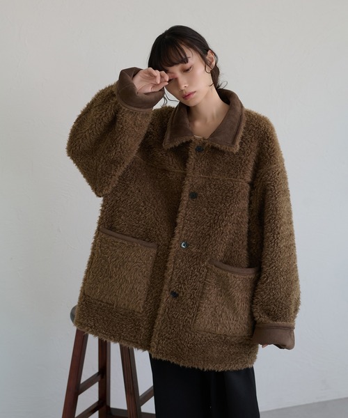 apres jour clair（アプレジュールクレア）の「【apres jour clair】リバーシブルフェイクムートンアウター（ムートンコート・レディース・キャメル/ベージュ/ブラウン・X-LARGE/フリー）」の13枚目の写真