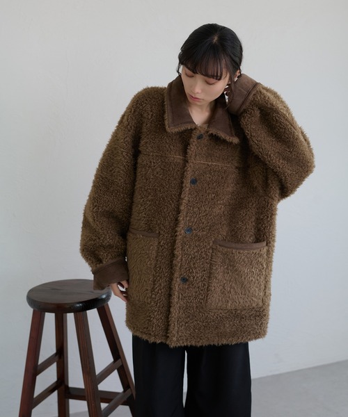 apres jour clair（アプレジュールクレア）の「【apres jour clair】リバーシブルフェイクムートンアウター（ムートンコート・レディース・キャメル/ベージュ/ブラウン・X-LARGE/フリー）」の14枚目の写真